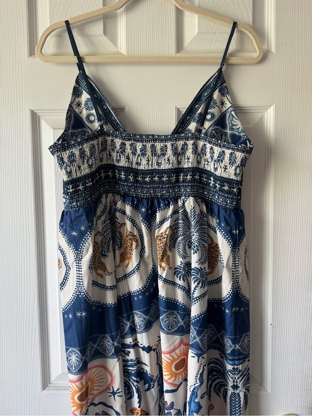 NWOT-Bohemian Maxi Dress with Blue & Orange Print/ Size-Large - Picture 4 of 7